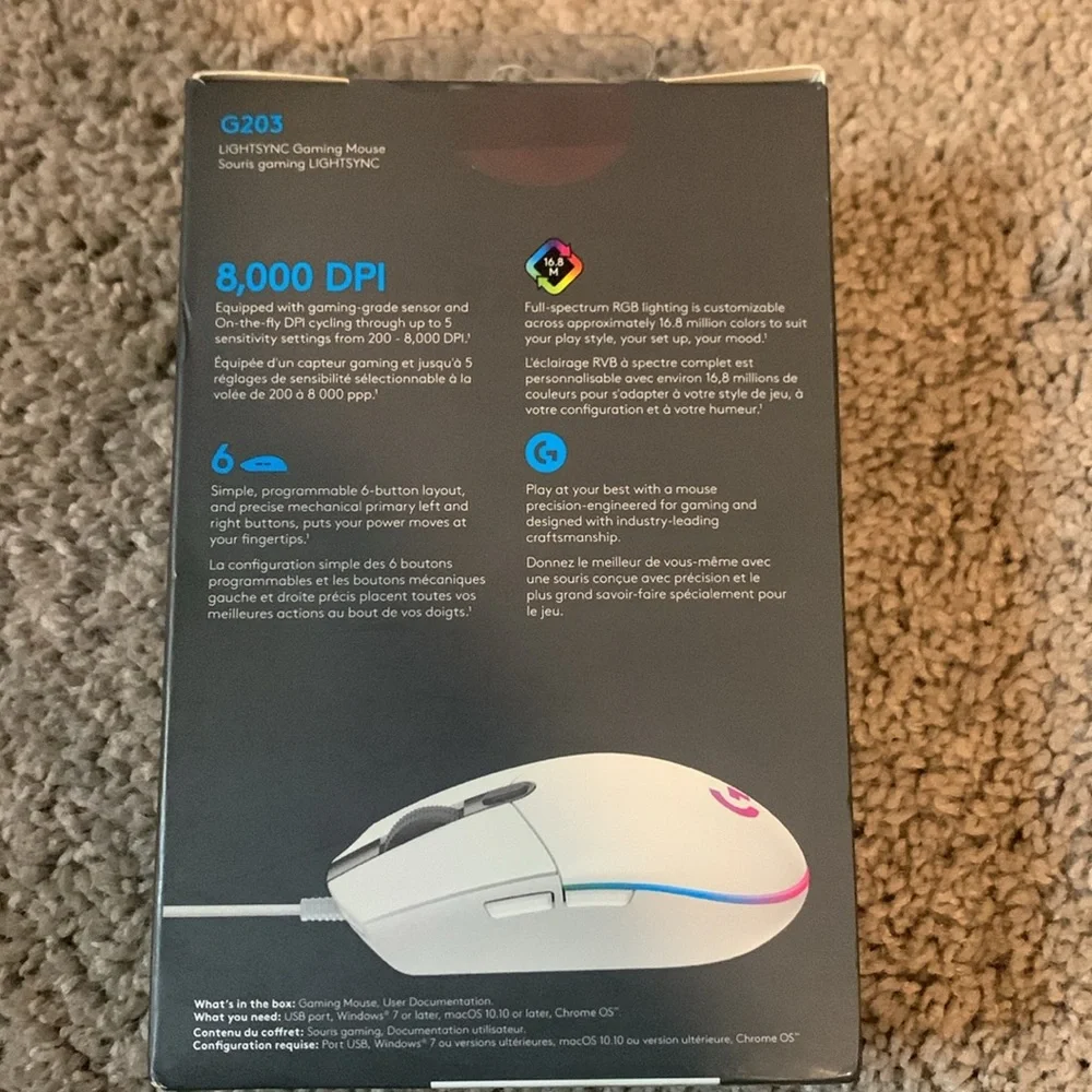 Logitech G203 Lightsync Wired Gaming Mouse - White